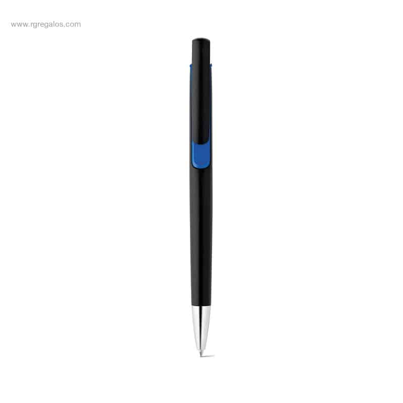 Bolígrafo publicitario acabado metalizado negro detalle azul