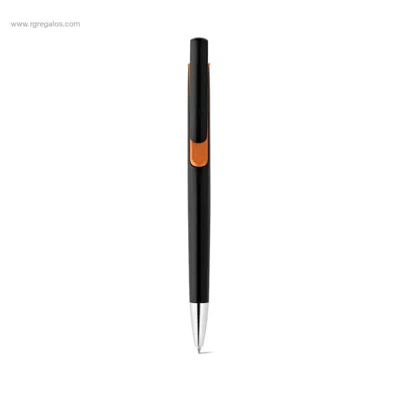 Bolígrafo promocional acabado metalizado negro detalle naranja