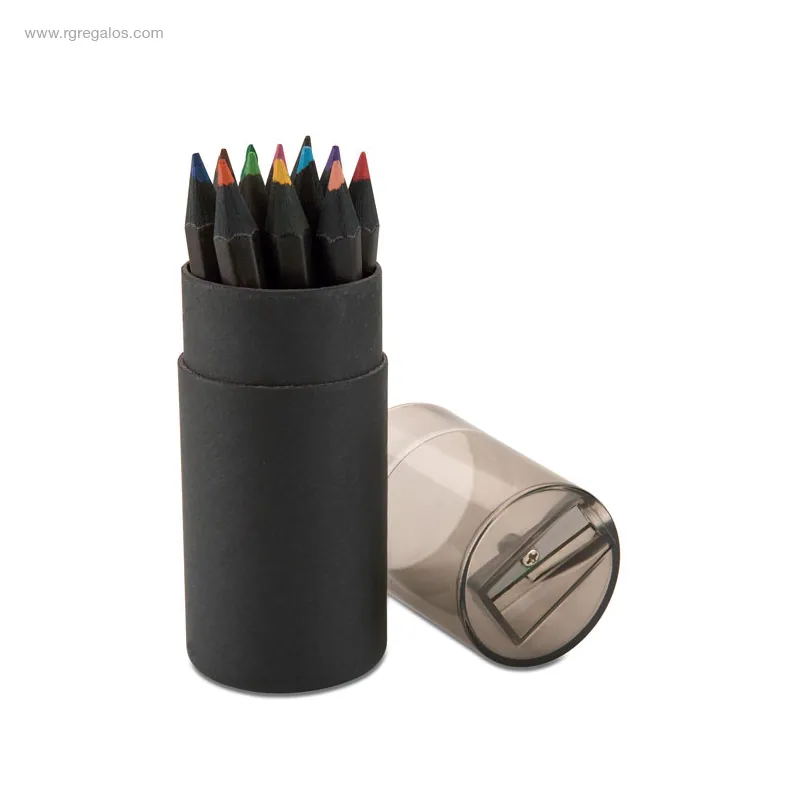 12 lápices estuche negro detalle RG regalos