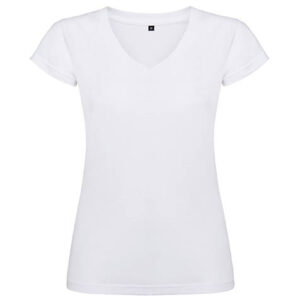 Camiseta 100 algodón cuello pico mujer blanca rgregalos
