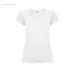 Camiseta mujer cuello pico blanca para merchandising corporativo