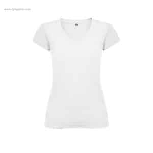 Camiseta mujer cuello pico blanca para merchandising corporativo
