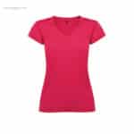 Camiseta mujer cuello pico fucsia para merchandising corporativo