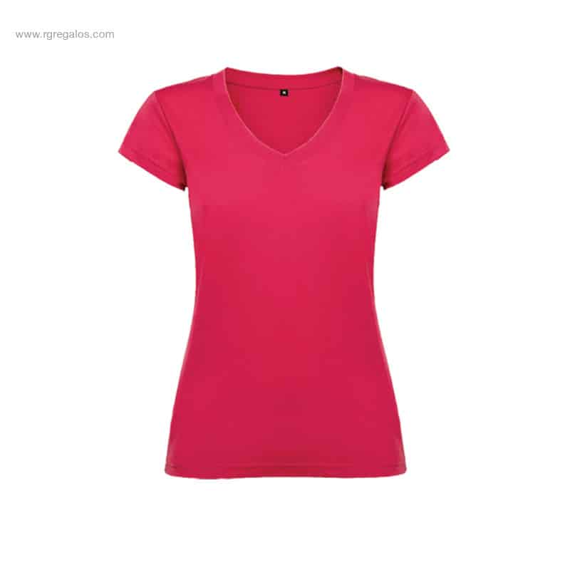 Camiseta mujer cuello pico fucsia para merchandising corporativo