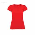 Camiseta mujer cuello pico roja para merchandising corporativo