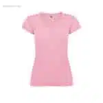 Camiseta mujer cuello pico rosa para merchandising corporativo