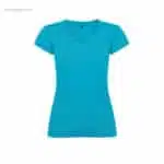 Camiseta mujer cuello pico turquesa para merchandising corporativo