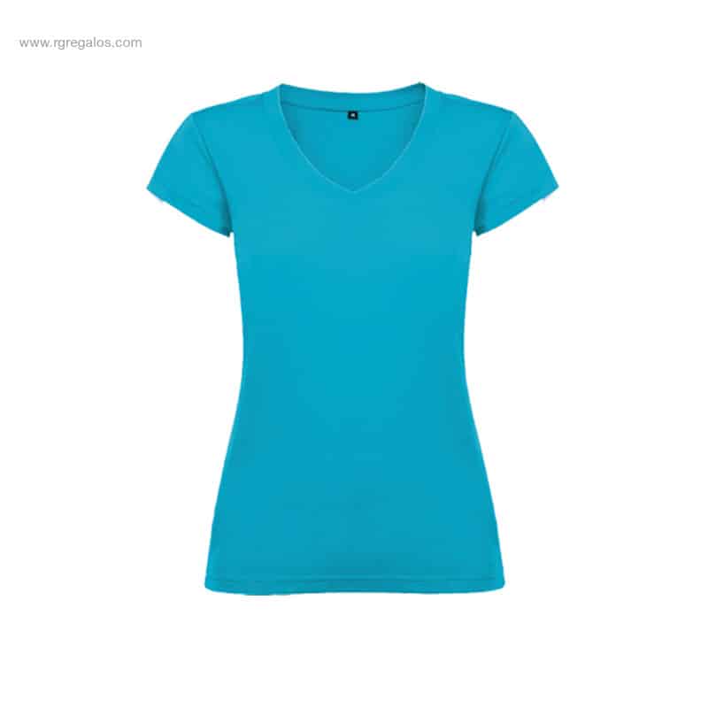 Camiseta mujer cuello pico turquesa para merchandising corporativo