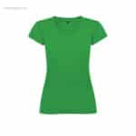Camiseta mujer cuello pico verde para merchandising corporativo