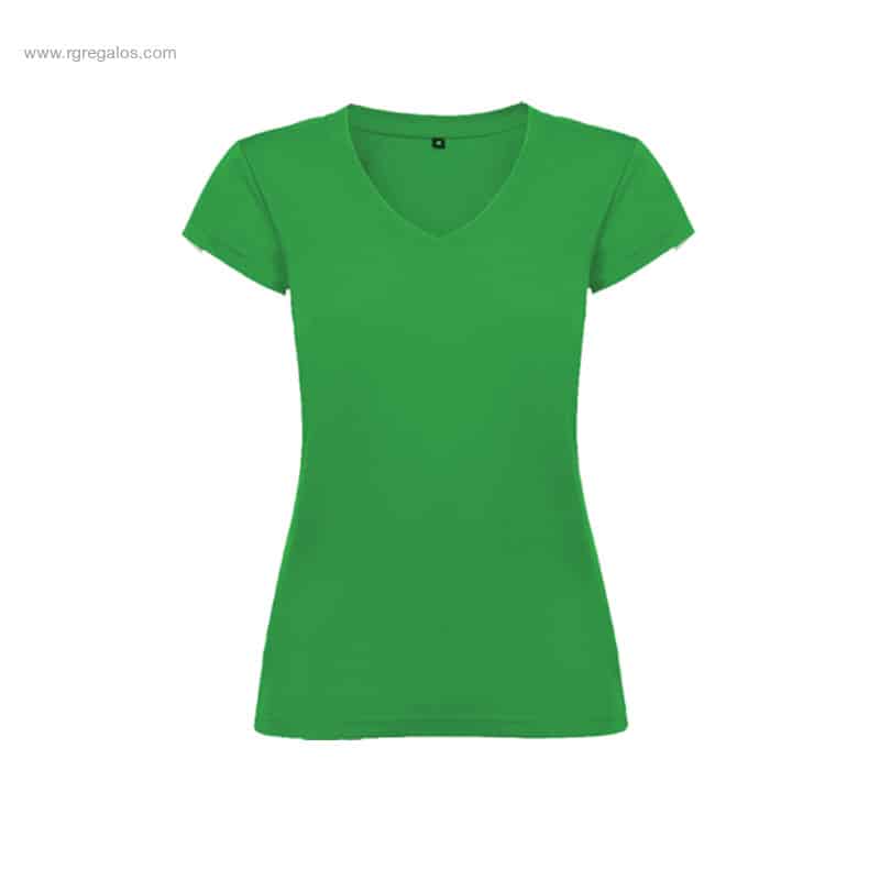 Camiseta mujer cuello pico verde para merchandising corporativo
