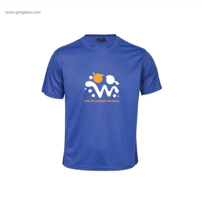 Camiseta técnica niño azul con logo para regalos promocionales