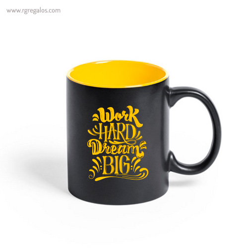 Taza de cerámica negra 350 ml amarilla impresión rg regalos publicitarios