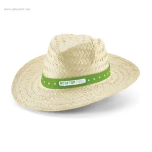 Sombrero de paja con logo cinta verde impresión