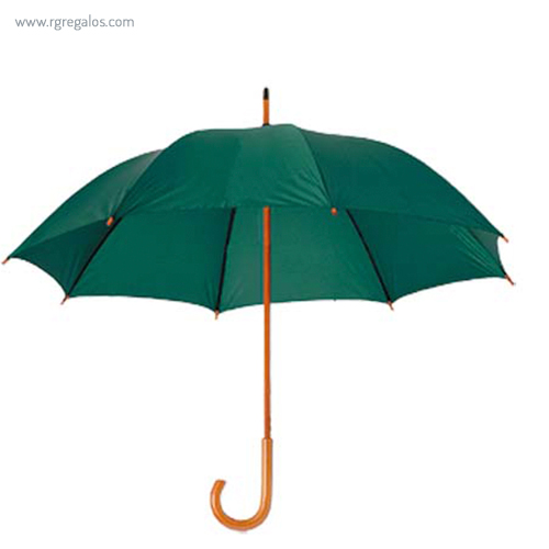 Paraguas mango y caña de madera verde rg regalos publicitarios
