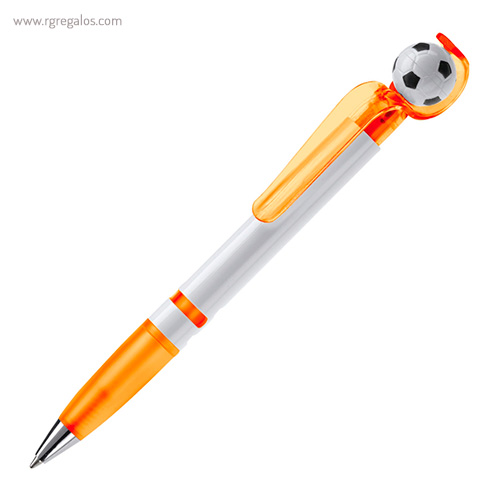 Bolígrafo con pelota de fútbol naranja rg regalos publicitarios