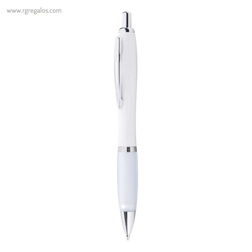 Bolígrafo con pulsador y clip metálico blanco - RG regalos publicitarios