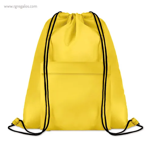 Mochila saco de poliéster con bolsillo amarilla rg regalos publicitarios