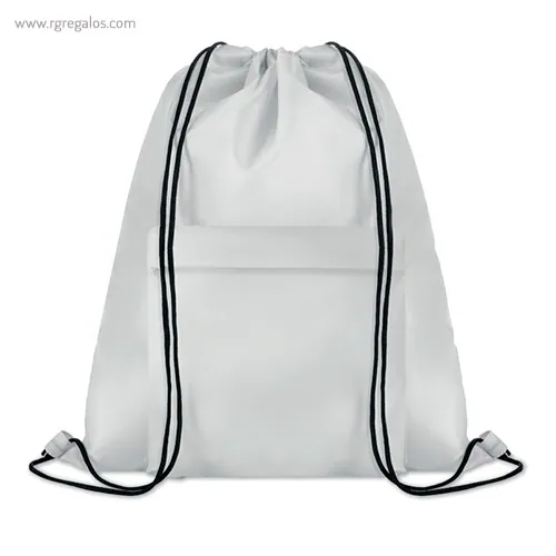 Mochila saco de poliéster con bolsillo blanca rg regalos publicitarios