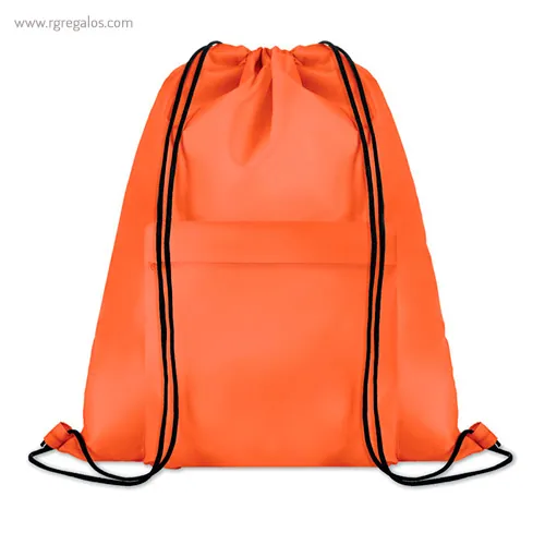Mochila saco de poliéster con bolsillo naranja rg regalos publicitarios