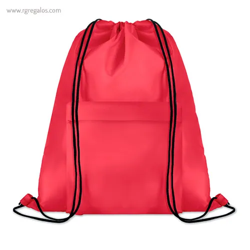 Mochila saco de poliéster con bolsillo roja rg regalos publicitarios