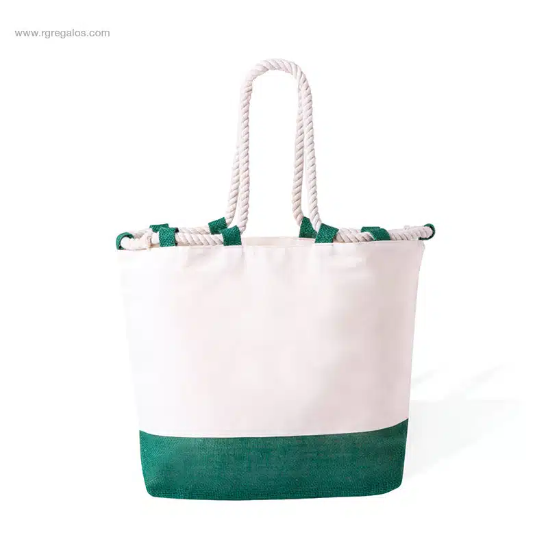 Bolsa de playa algodón y yute verde