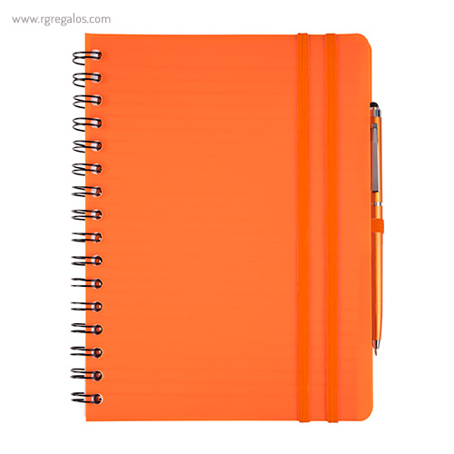 Cuaderno con bolígrafo naranja rg regalos publicitarios