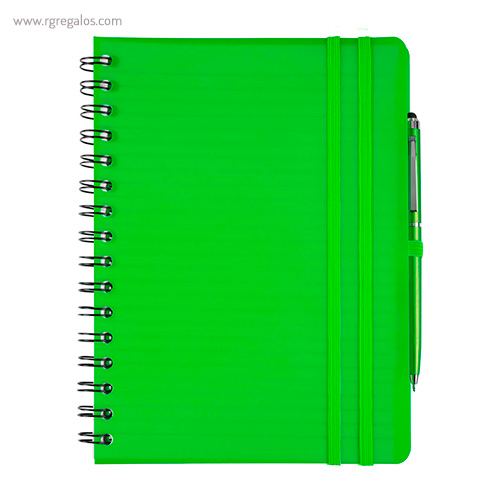 Cuaderno con bolígrafo verde rg regalos publicitarios