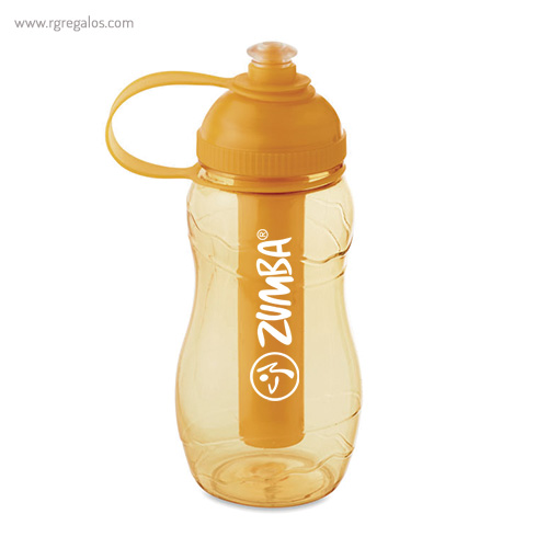 Botella de as con porta hielos naranja logo rg regalos publicitarios
