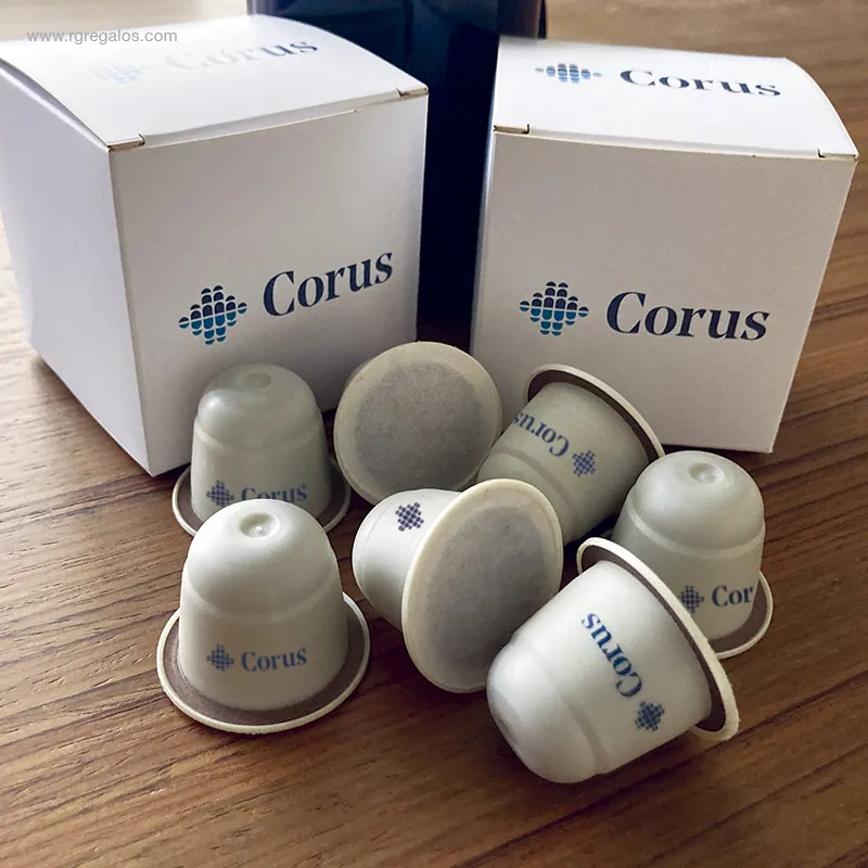 Cápsulas cafés personalizados Corus RG regalos