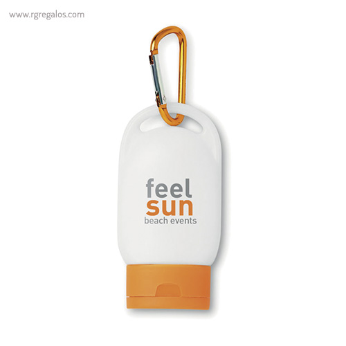 Protección solar factor 30 naranja logo rg regalos publicitarios
