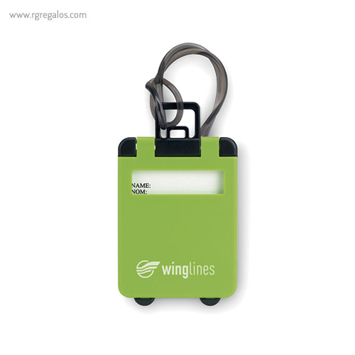 Identificador de maleta plástico verde logo rg regalos publicitarios