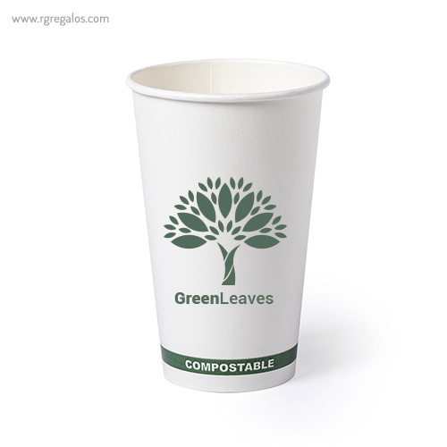 Vaso papel pla 100 compostable blanco logo rg regalos publicitarios