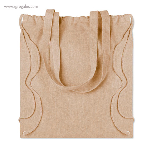 Bolsa mochila de algodón reciclado natrual con asas rg regalos publicitarios