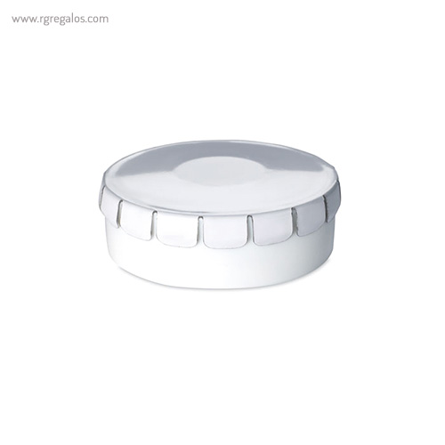Caja redonda de caramelos menta blanca - RG regalos publicitarios