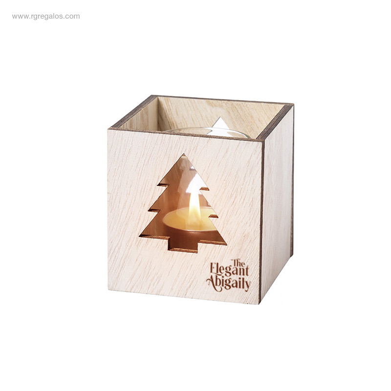 Portavela madera Navidad árbol logo RG regalos publicitarios