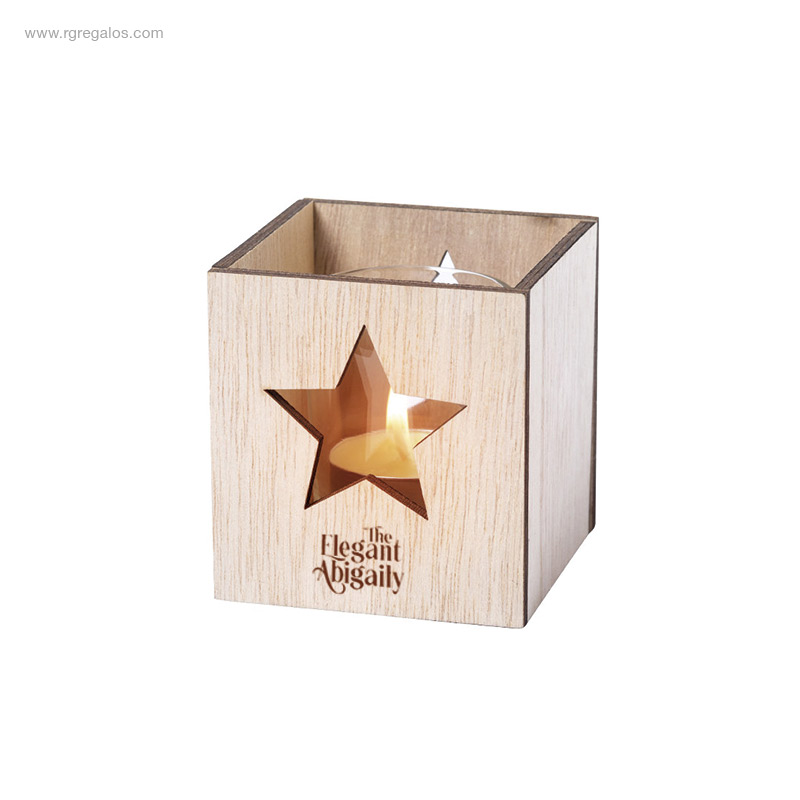 Portavela madera Navidad estrella logo RG regalos publicitarios