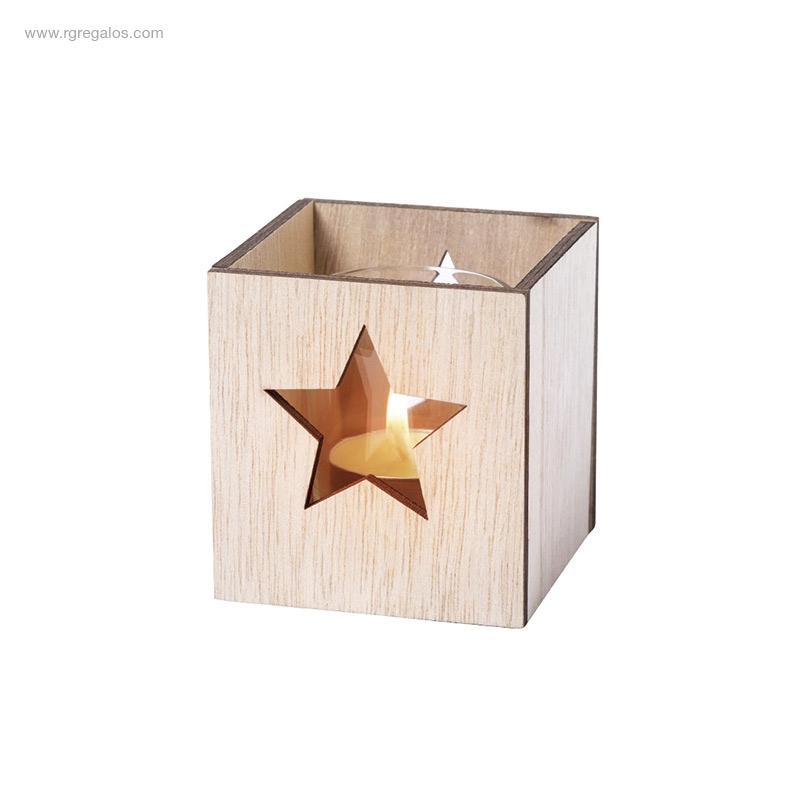 Portavela madera Navidad estrella RG regalos publicitarios