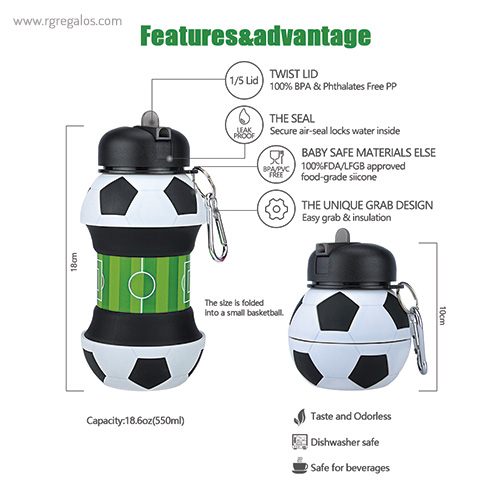Botella plegable pelota de fútbol info rg regalos promocionales