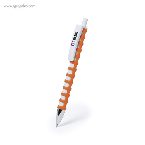 Bolígrafo de cuerpo troquelado naranja con logo rg regalos publicitarios