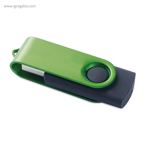 Memoria USB goma negra y metal verde - RG regalos publicitarios