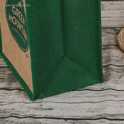 Bolsa de yute lateral y asas color verde detalle rg regalos publicitarios