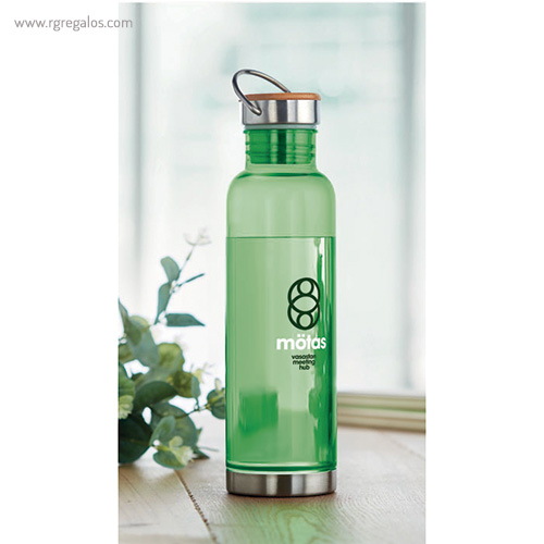 Botella de tritán tapón bambú verde 800 ml rg regalos promocionales