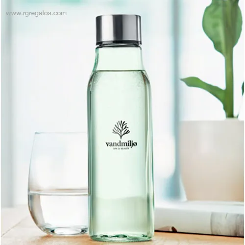 Botella de cristal 500 ml verde transparente logo rg regalos promocionales