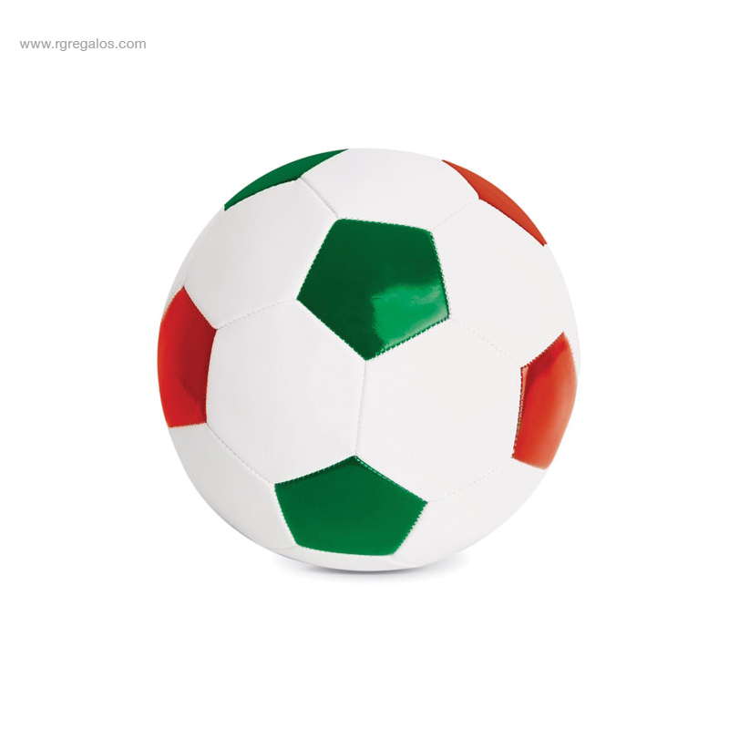 Balón de fútbol con logotipo rojo verde