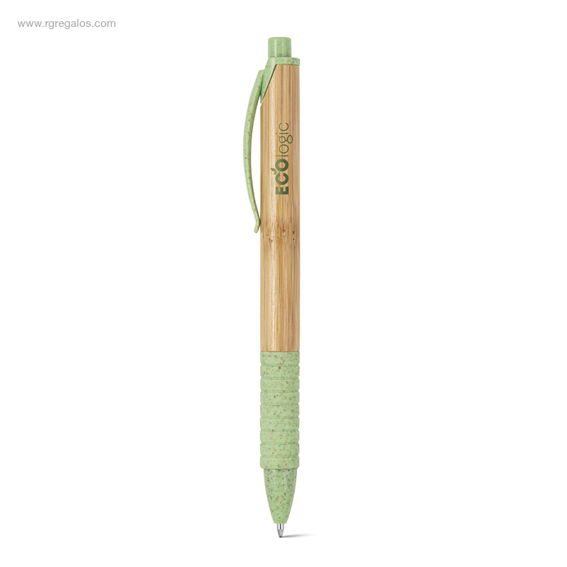 Bolígrafo de bambú y trigo verde logo RG regalos publicitarios