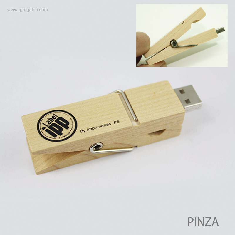 MEMORIA USB PINZA DE MADERA