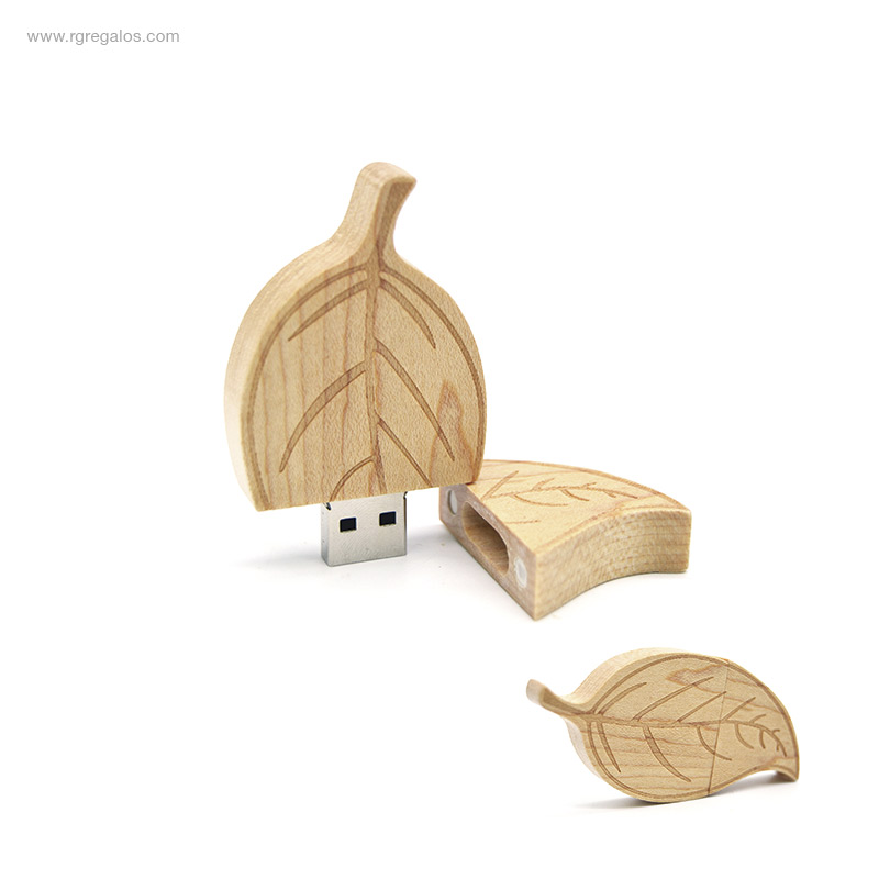 Memoria USB bambú formas especiales hoja RG regalos empresa