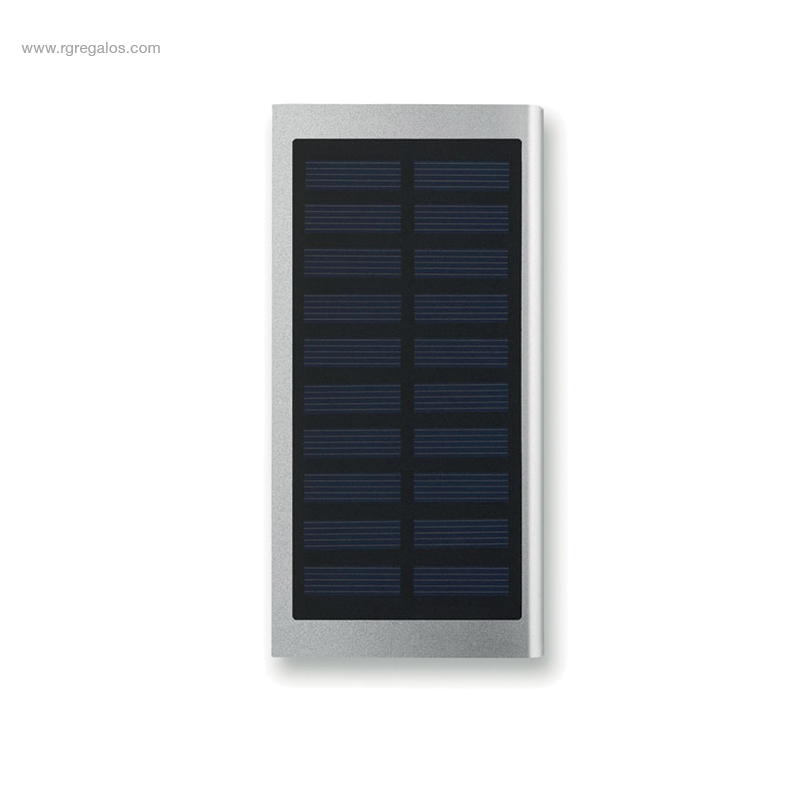 Power bank solar 8000 mAh plata detalle RG regalos
