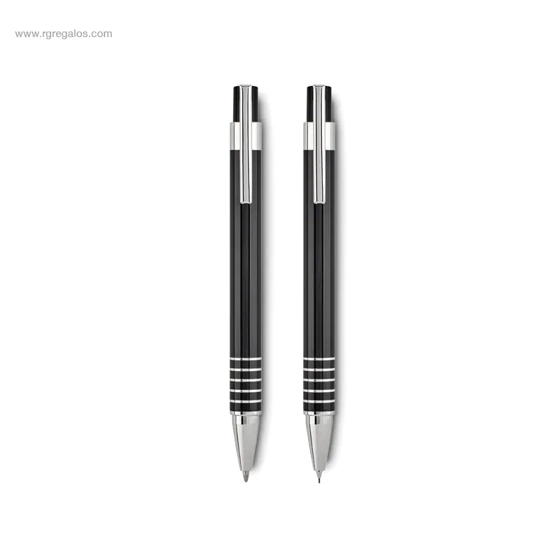 Set bolígrafo y portaminas aluminio negro detalle RG regalos
