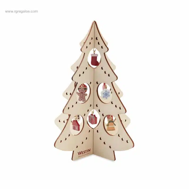 Árbol navidad madera adornos logo
